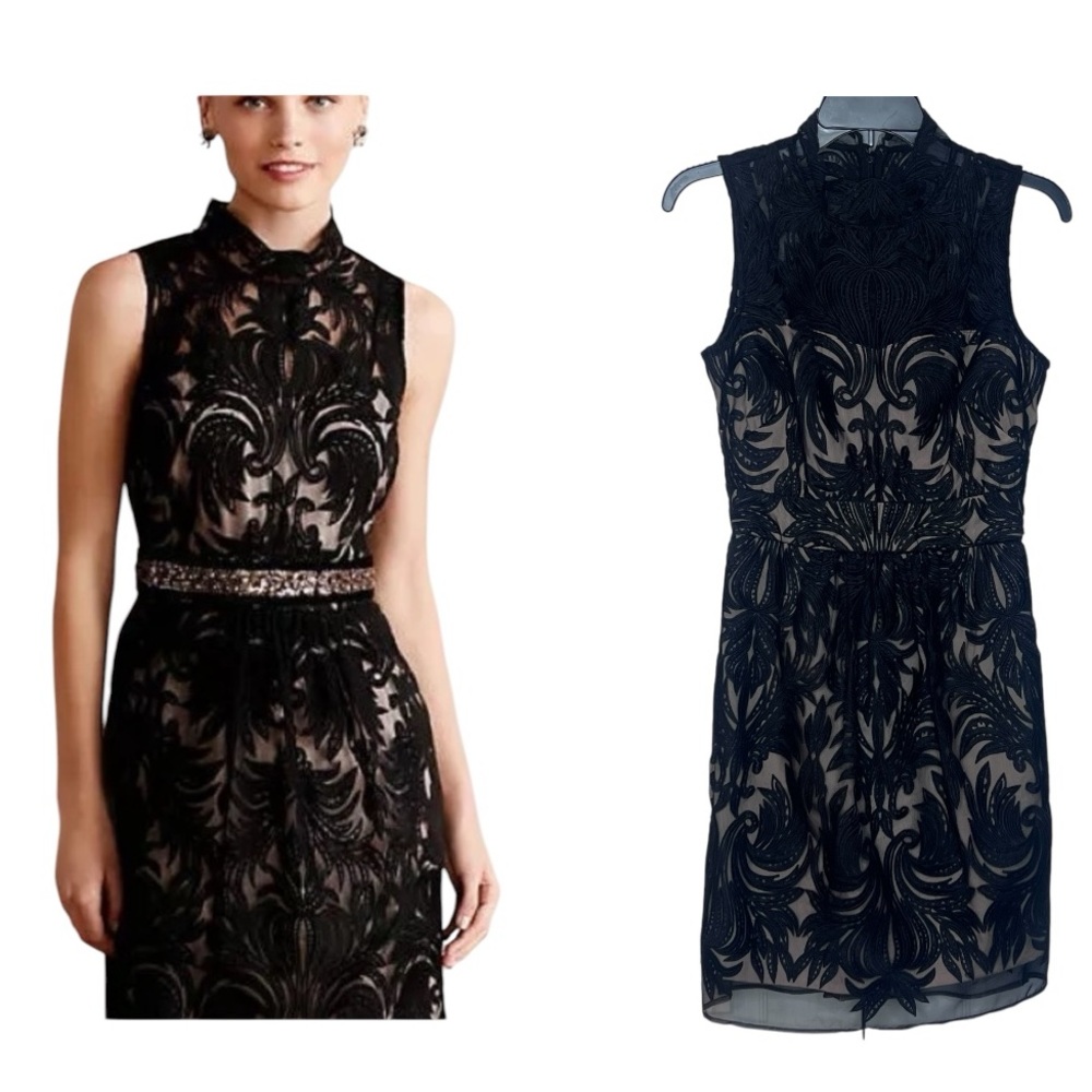 Anthropologie Yoana Baraschi Overture Black Lace Tulle Mesh Sheath Mini Dress 2 - Picture 2 of 15